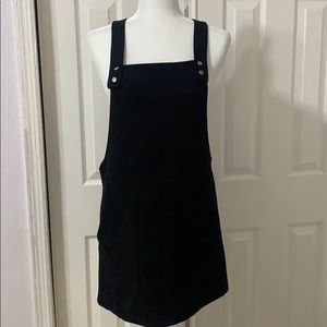 Black suede overall mini dress